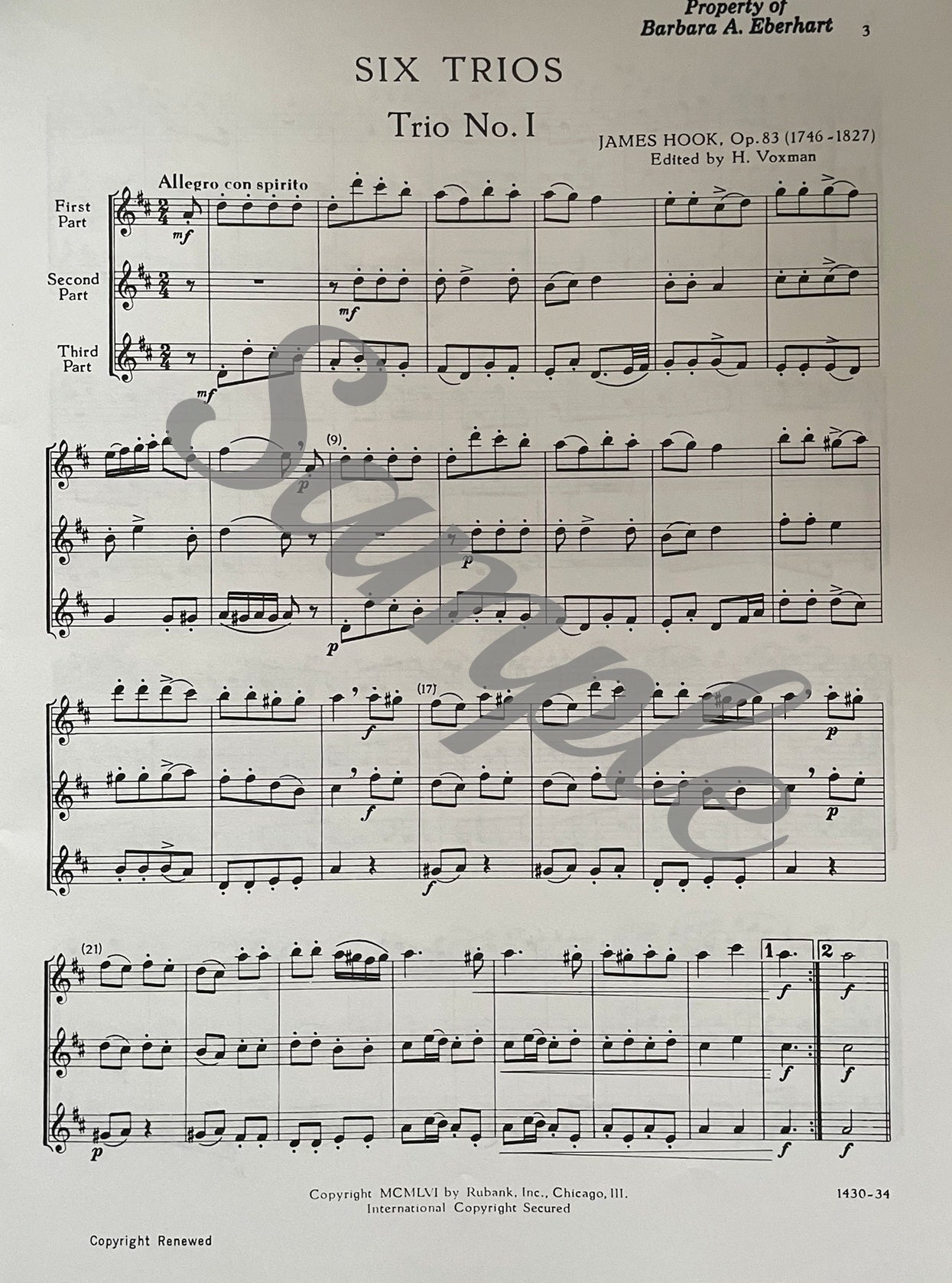 Six Trios for Three Flutes, Opus 83 by James Hook