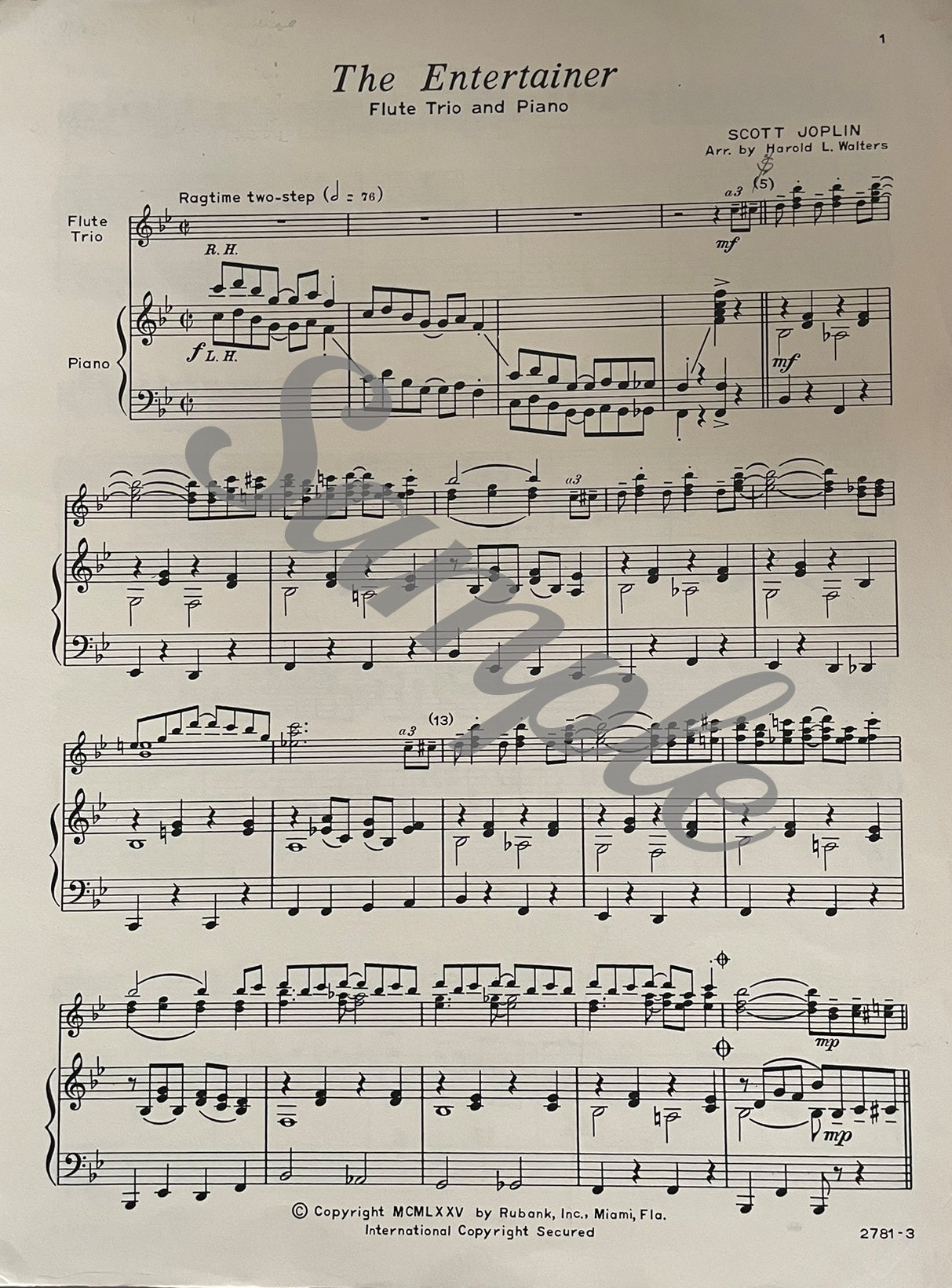 The Entertainer for Flute Trio and Piano by Scott Joplin