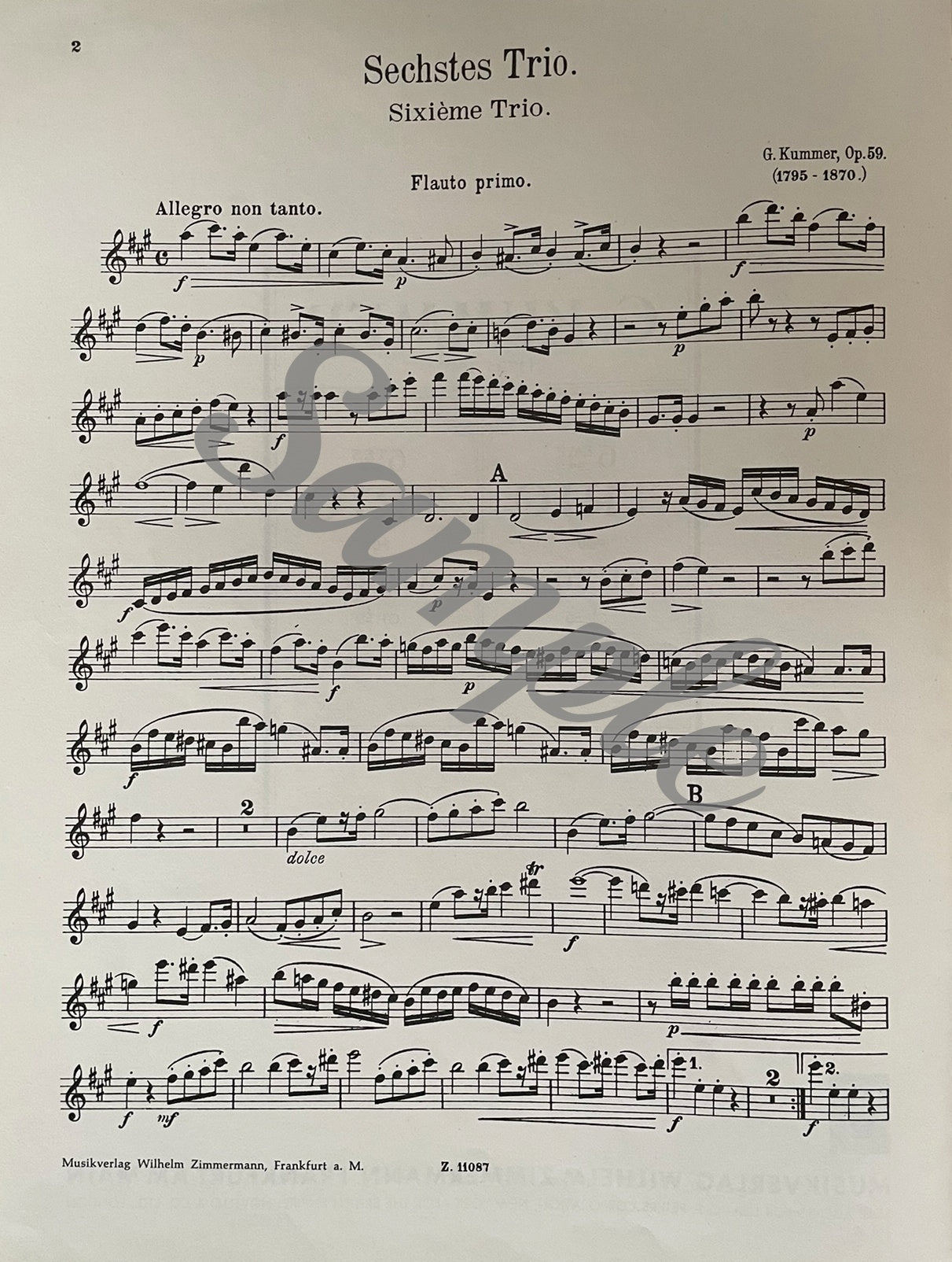 Sixth Trio for 3 Flutes, Opus 59 by G. Kummer