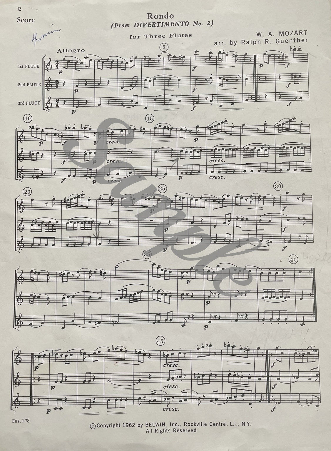 Rondo for Flute Trio from Divertimento No. 2 by W.A. Mozart