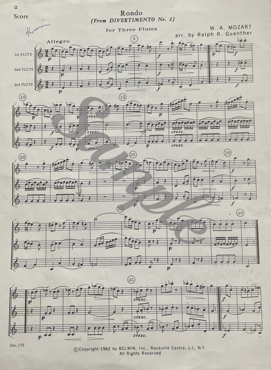 Rondo for Flute Trio from Divertimento No. 2 by W.A. Mozart