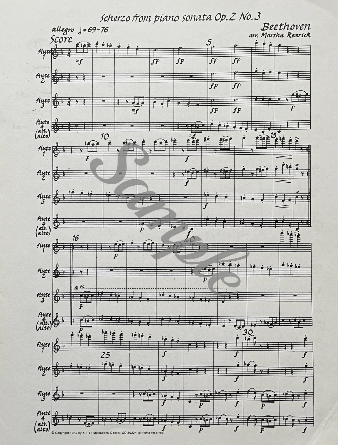 Scherzo for Flute Quartet or Flute Choir by Beethoven