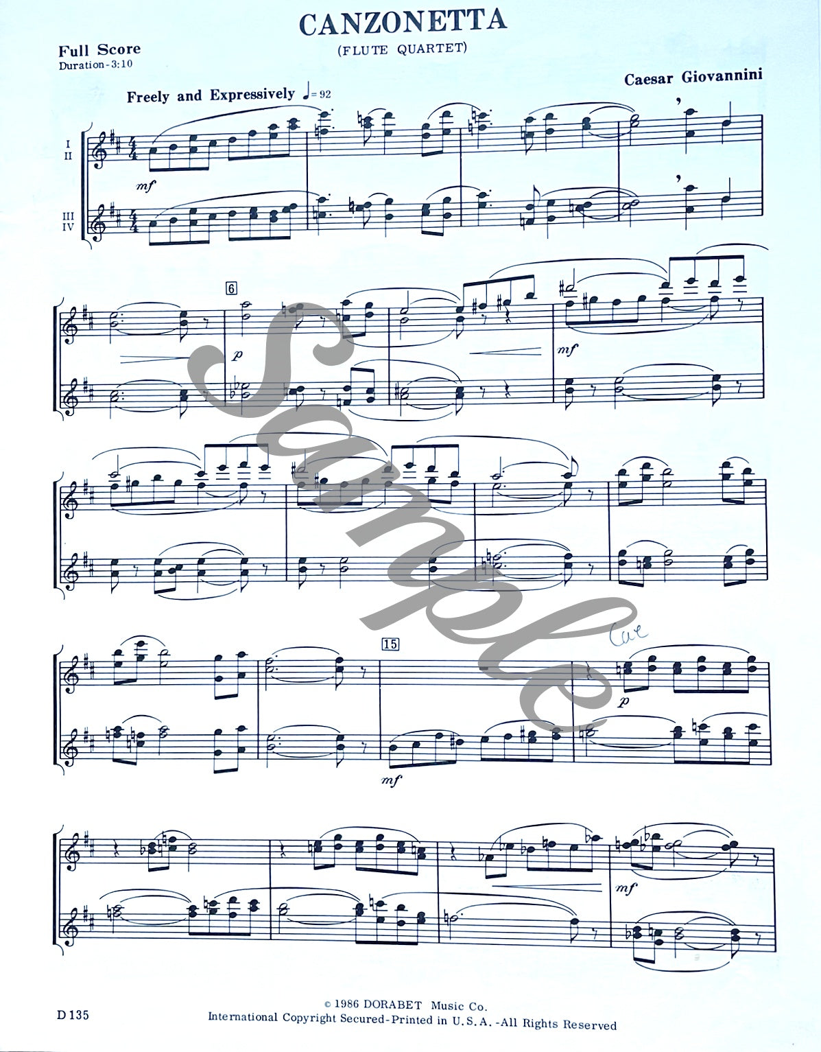Canzonetta for Flute Quartet by Caesar Giovannini
