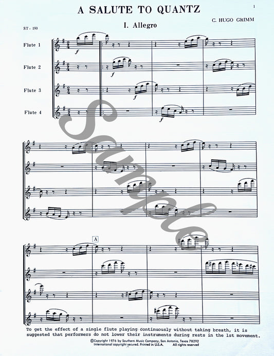 A Salute to Quantz for Flute Quartet by C. Hugo Grimm