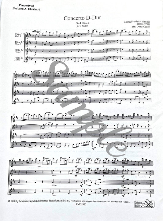 Concerto in D-Major for Flute Quartet by G.F. Handel