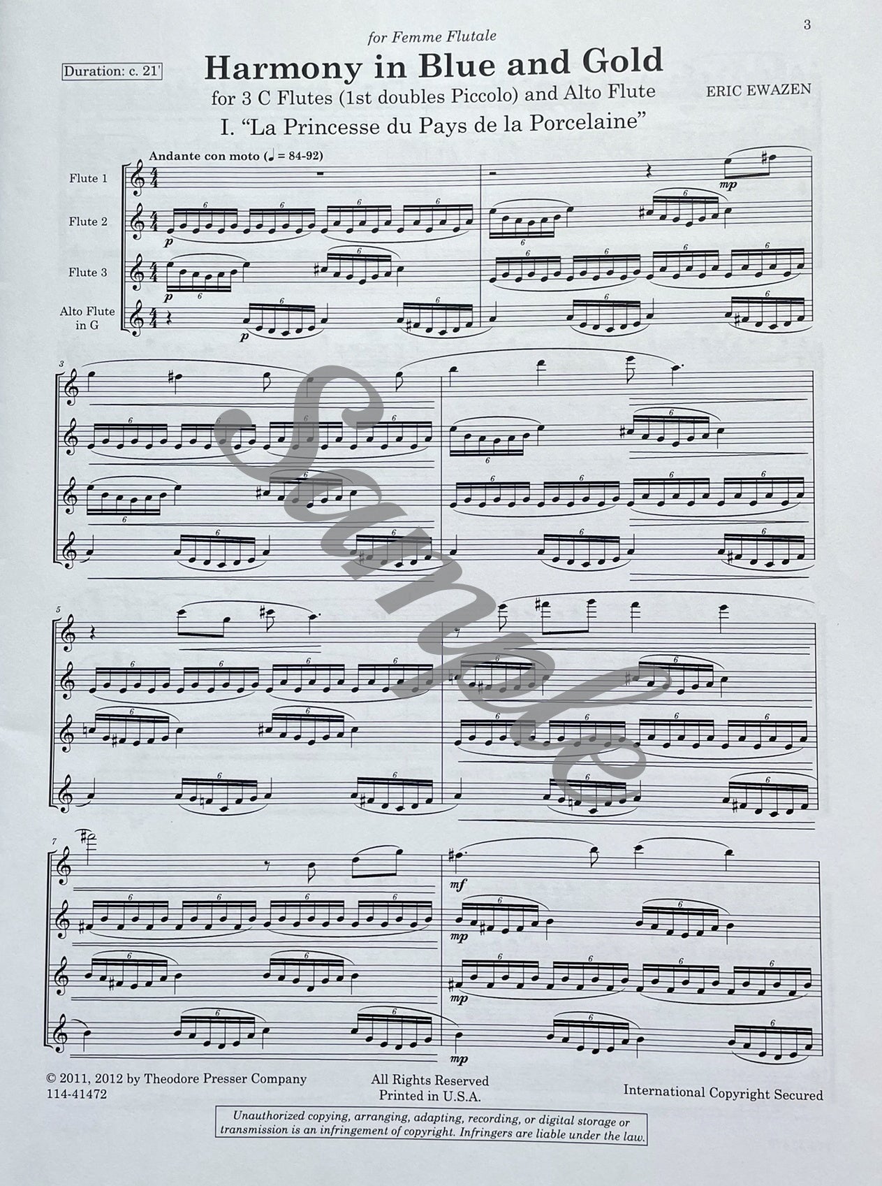Harmony in Blue and Gold for Flute Quartet by Eric Ewazen