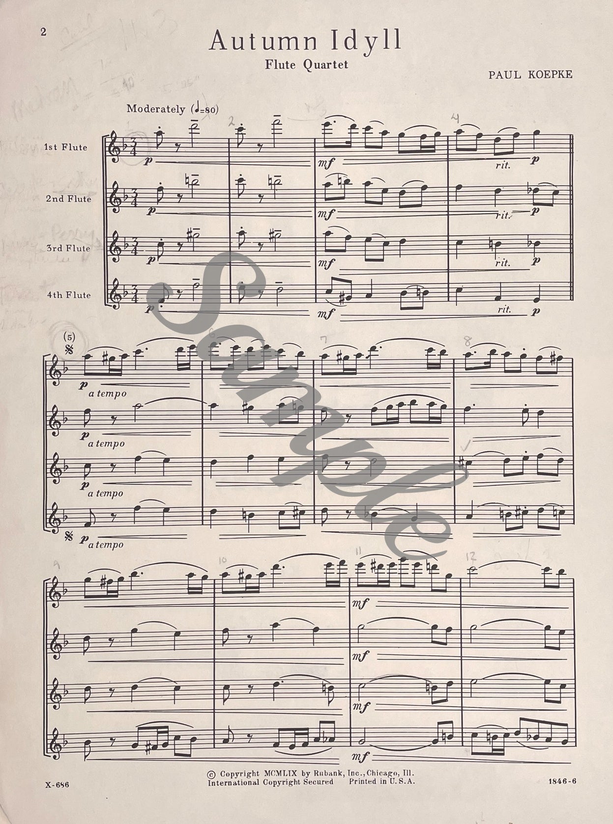 Autumn Idyll for Flute Quartet by Paul Koepke