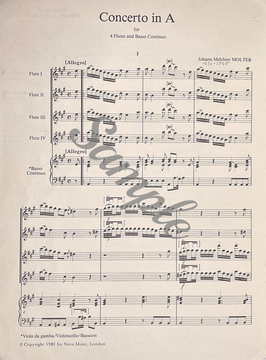 Concerto in A for Flute Quartet and Basso Continuo by Johann Melchior Molter