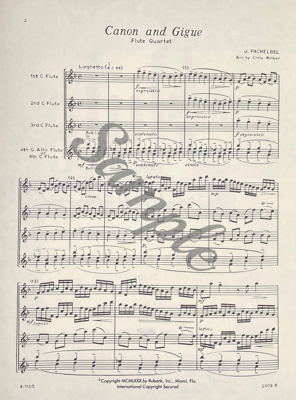 Canon and Gigue Flute Quartet by J. Pachelbel