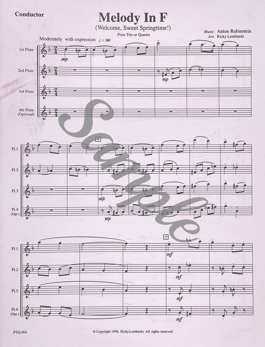 Melody in F Flute Trio or Quartet by Anton Rubinstein