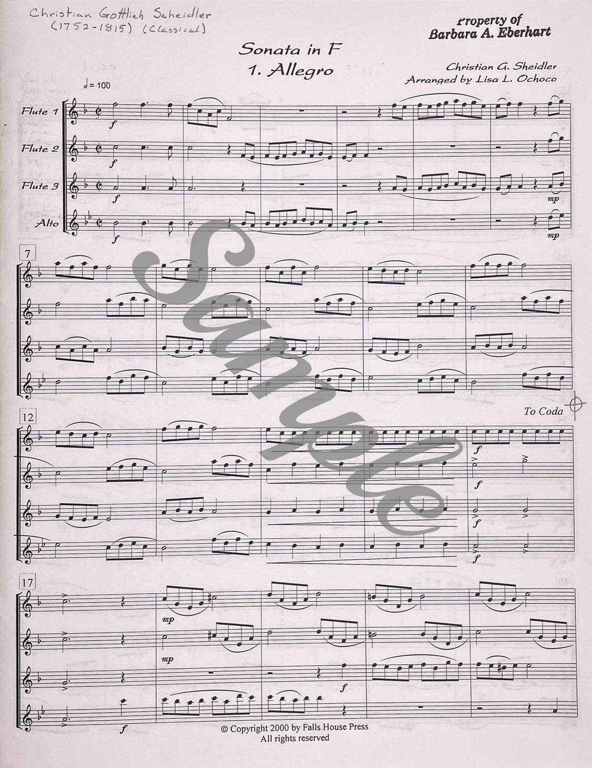 Sonata in F Flute Quartet by Christian G. Sheidler