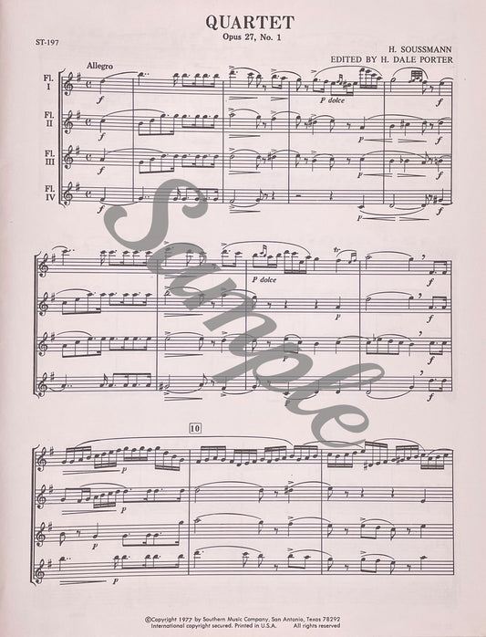 Quartet, Op. 27, No. 1 for Flute Quartet by H. Soussman