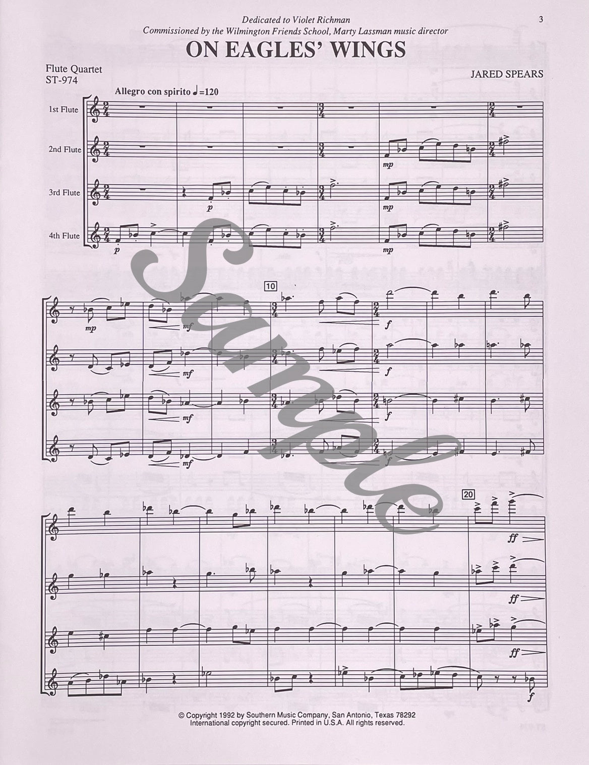 On Eagles Wings Flute Quartet by Jared Spears