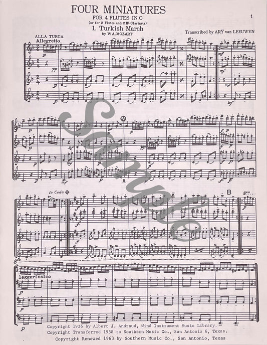 Four Miniatures for Flute Quartet transcribed by Ary Van Leeuwen