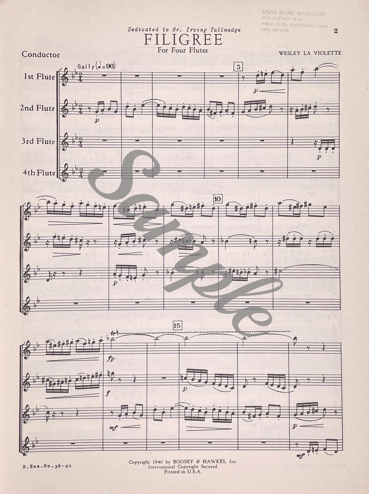 Filigree for Flute Quartet by Wesley La Violette