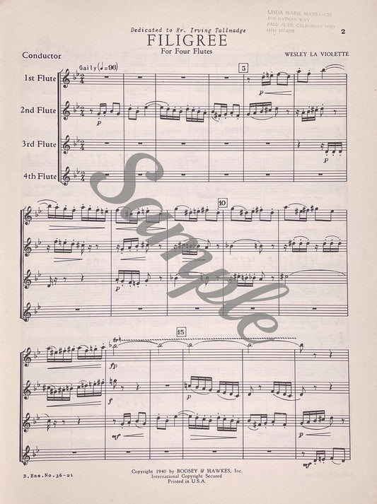 Filigree for Flute Quartet by Wesley La Violette