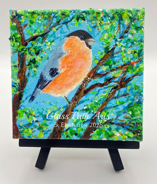 Bullfinch Looking Right - Original Acrylic Painting by Sophia Eberhart