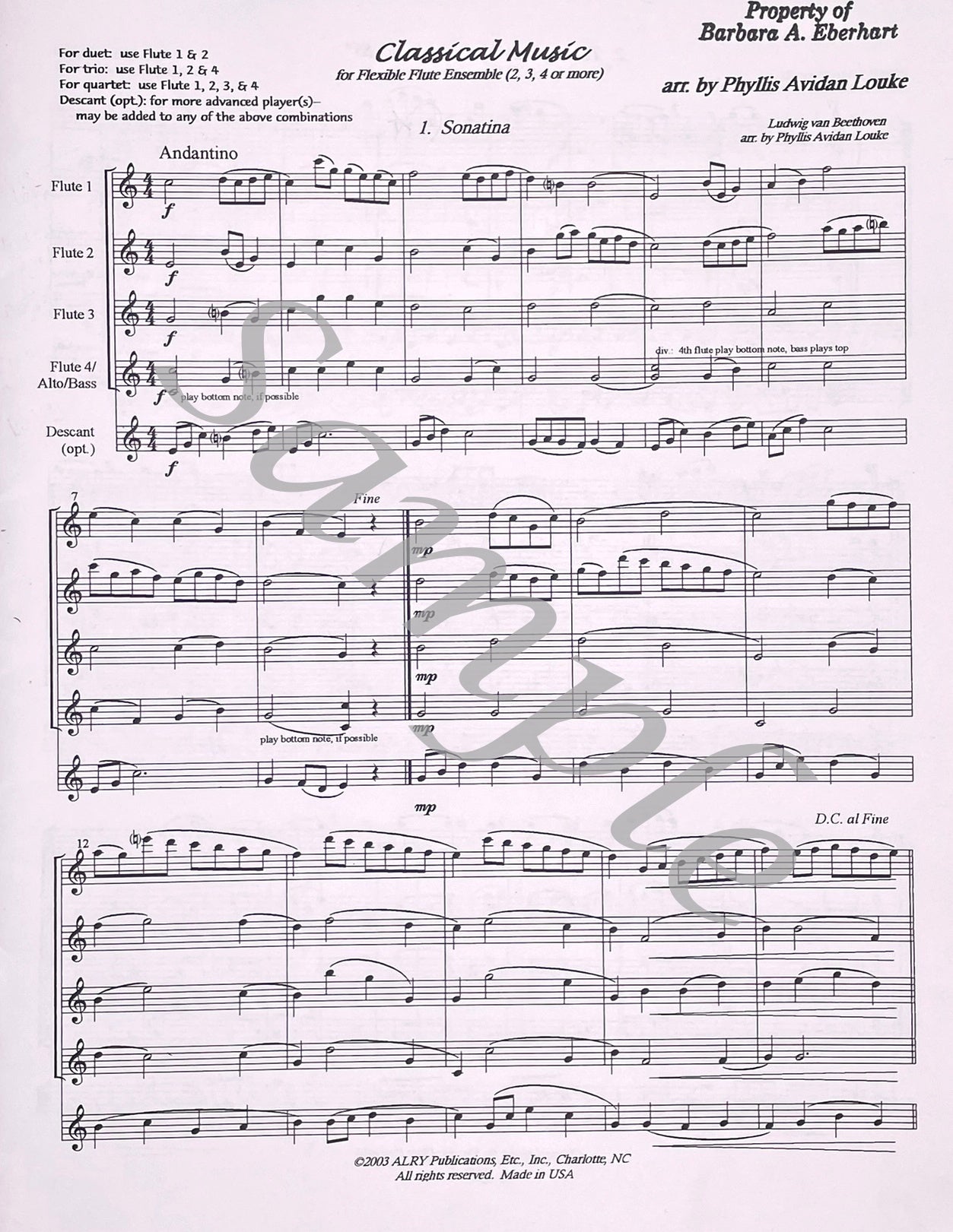 Classical Music for Flexible Flute Ensemble arranged by Phyllis Avidan Louke