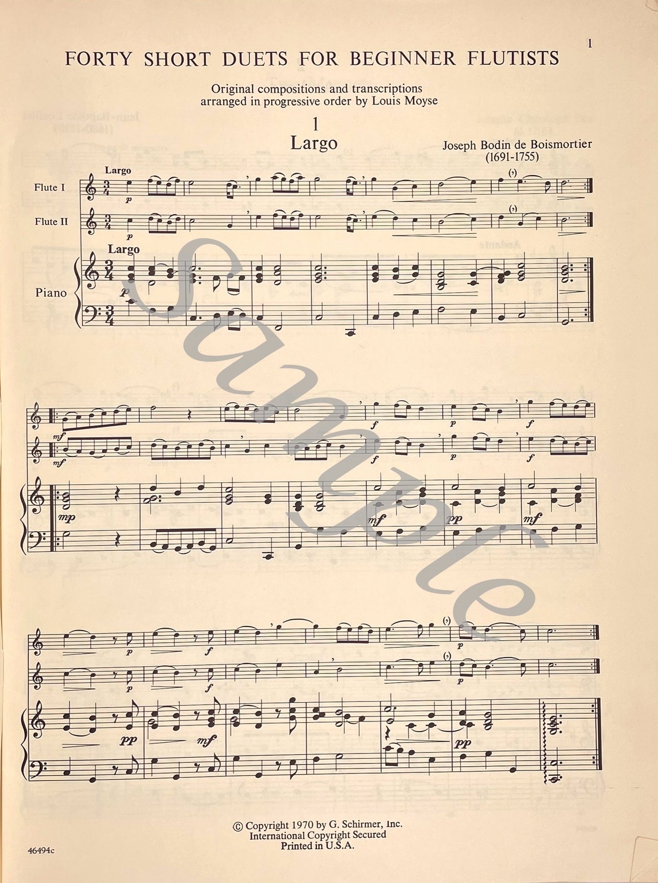 Forty Short Duets for Beginner Flutists by Louis Moyse
