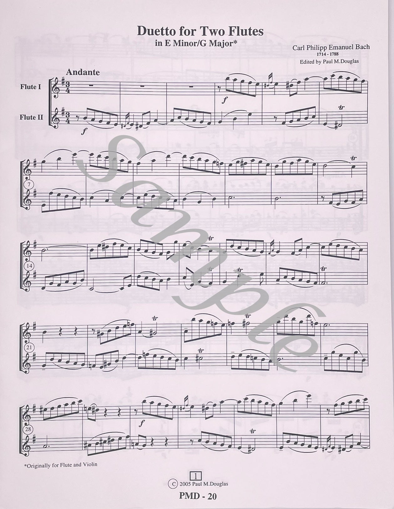 Duetto for Two Flutes in E Minor/G Major by C.P.E. Bach