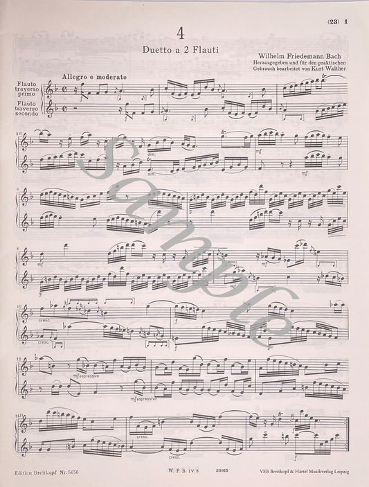 Six Duets for Two Flutes Vol. 2 by W.F. Bach