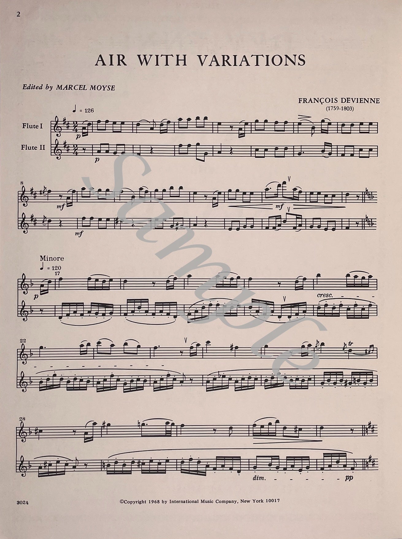 Air with Variations for Two Flutes by Francois Devienne