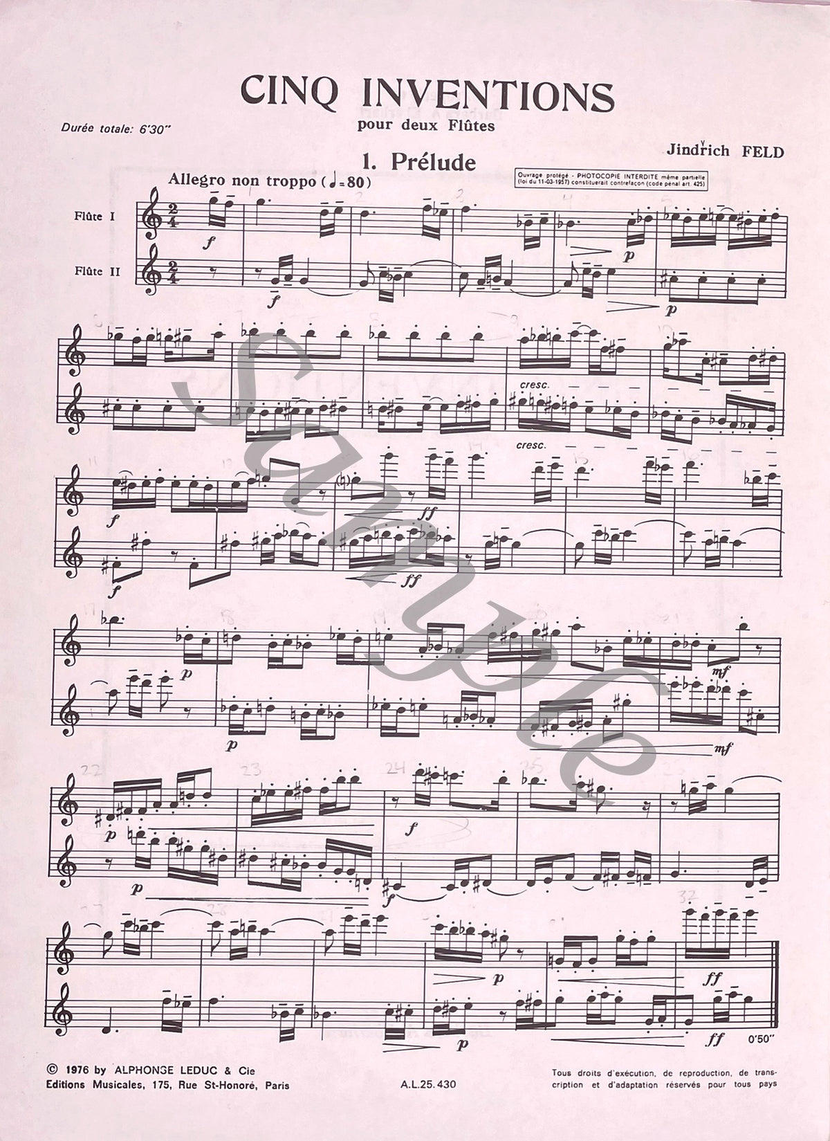 Five Inventions for Two Flutes by Jindrich Feld