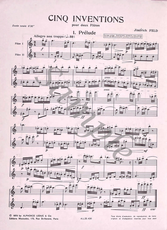 Five Inventions for Two Flutes by Jindrich Feld