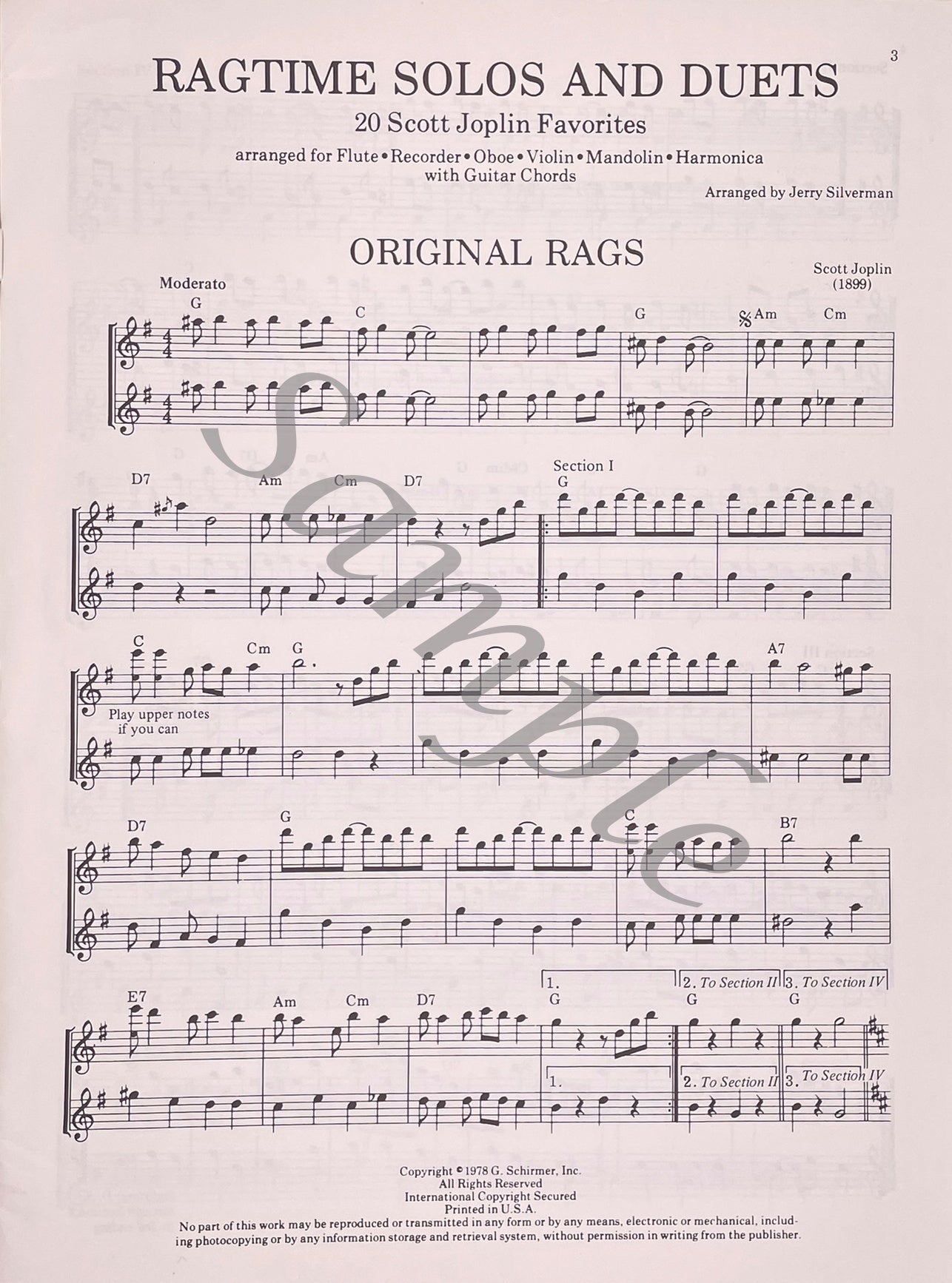 Ragtime Solos & Duets for Flute by Scott Joplin