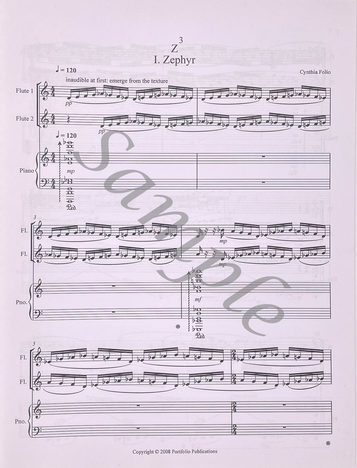 Z3 for Two Flutes & Piano by Cynthia Folio