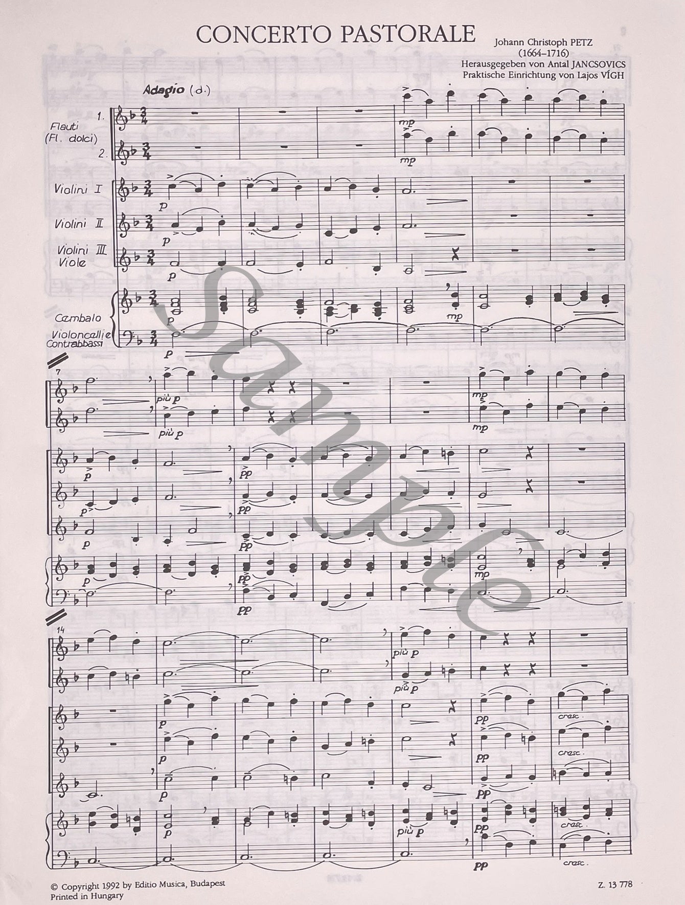 Concerto Pastorale for Two Flutes & String Orchestra by J.C. Petz