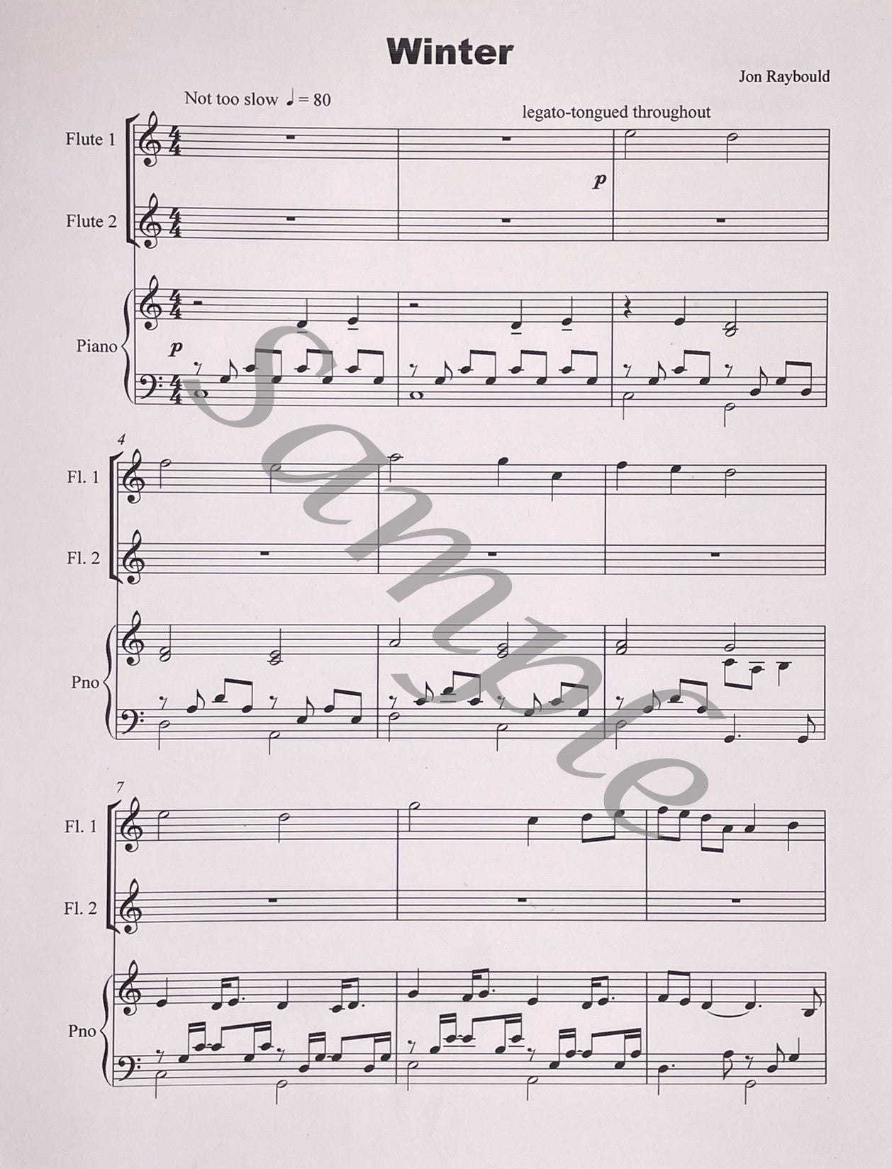 Winter for Two Flutes & Piano by Jon Raybould