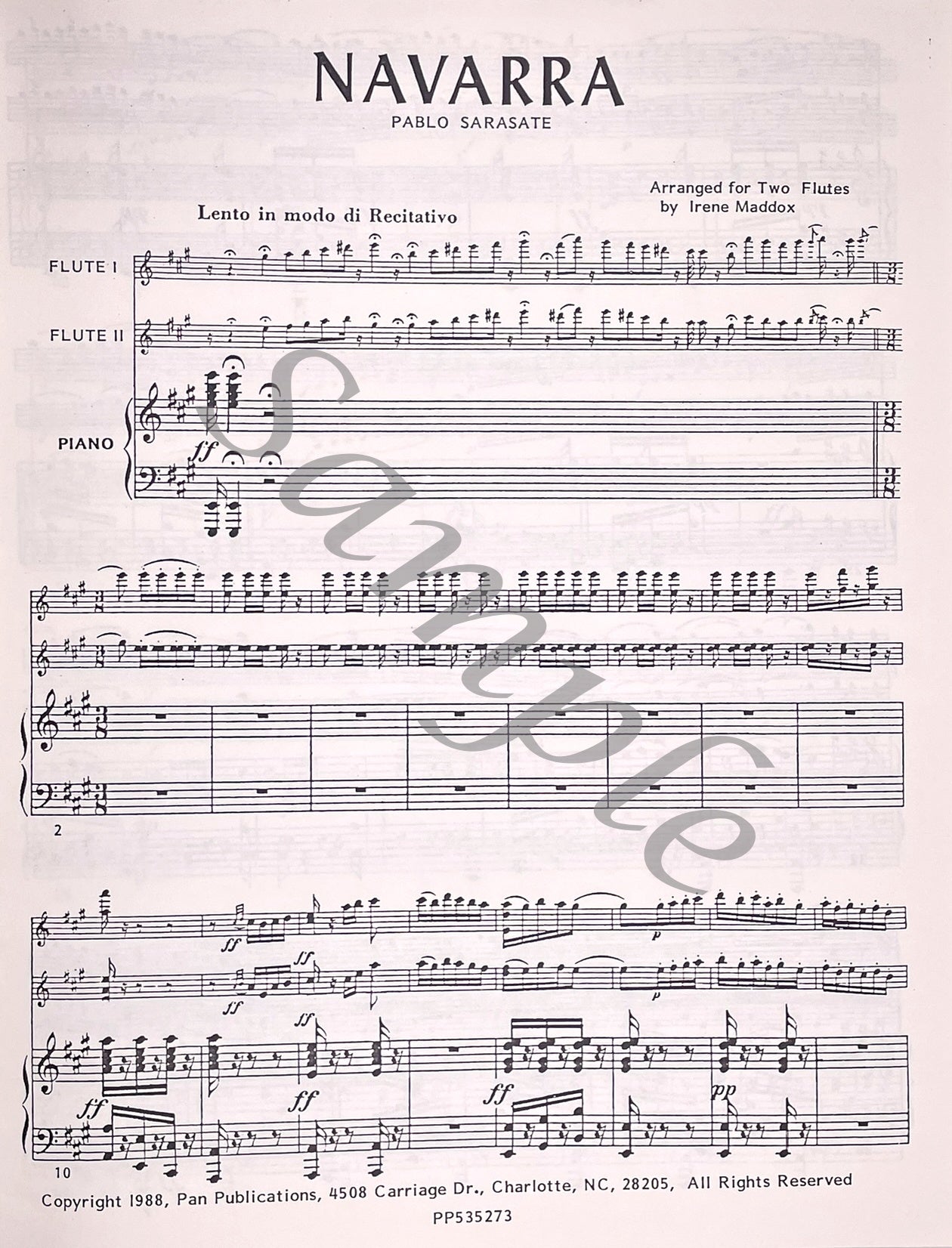 Navarra for Two Flutes and Piano Op. 33 by Pablo Sarasate