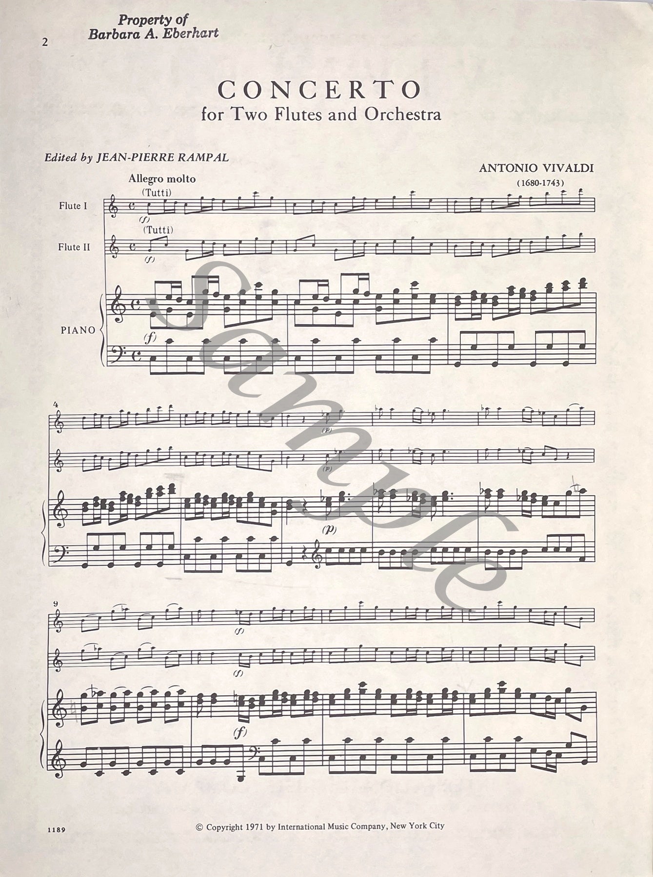 Concerto in C Major for Two Flutes and Piano by Antonio Vivaldi