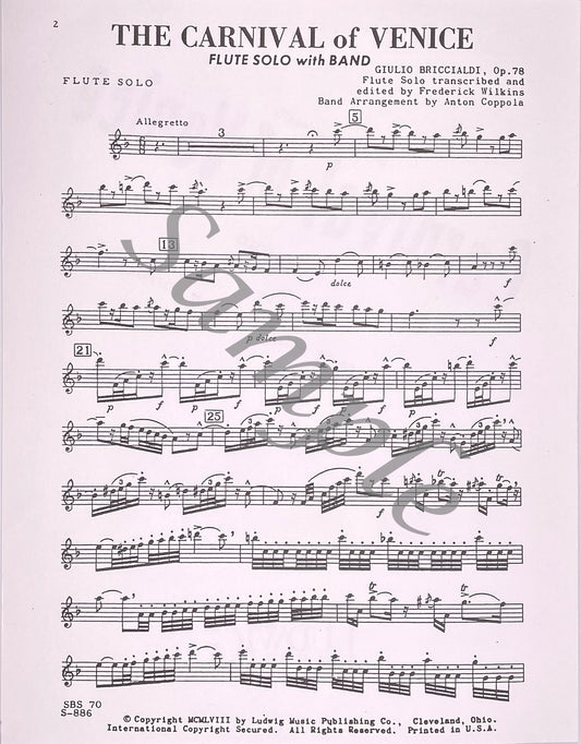 Carnival of Venice by Giulio Briccialdi Flute Solo and Band Accompaniment