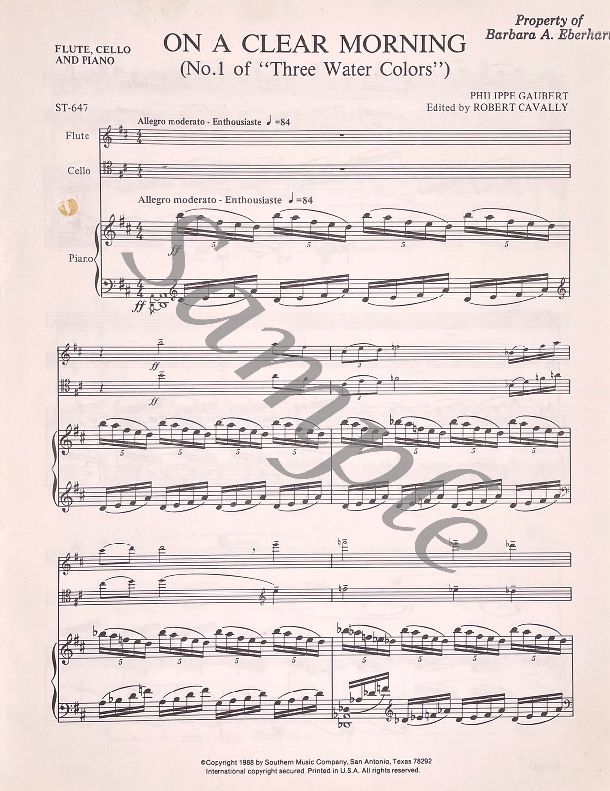 On A Clear Morning for Flute, Cello and Piano by Philippe Gaubert