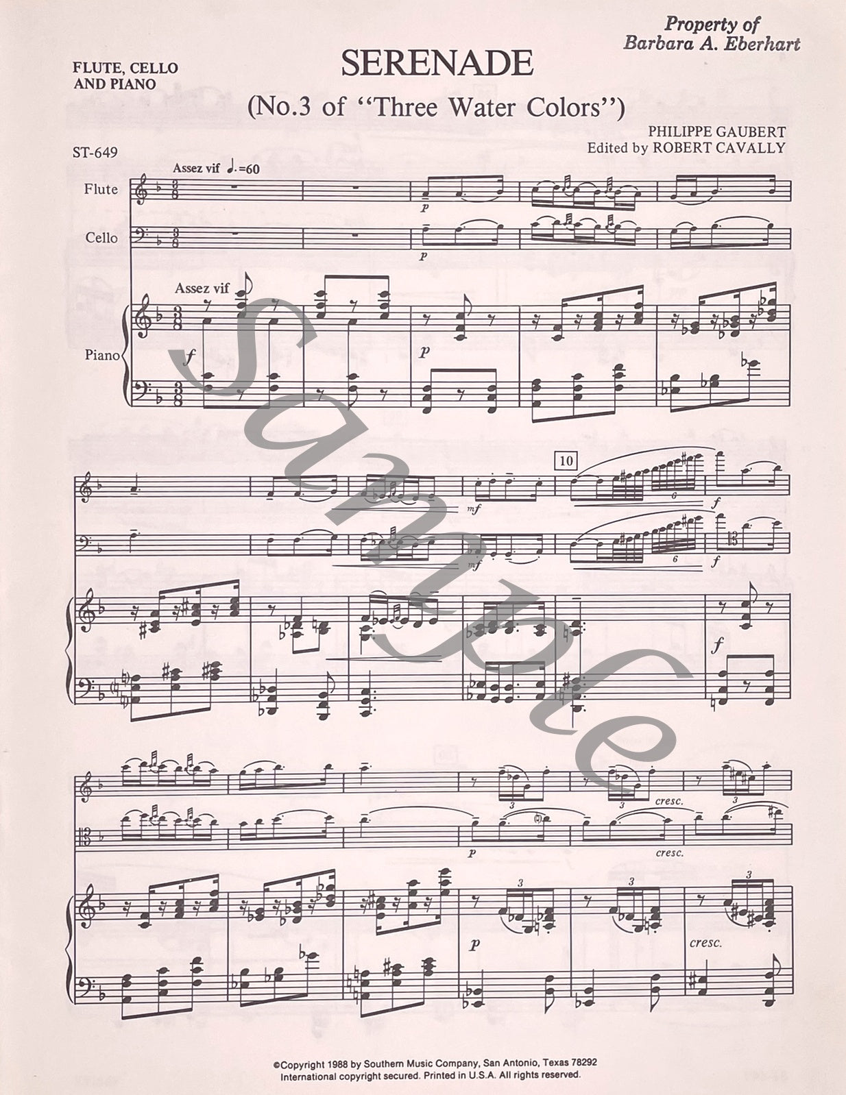 Serenade for Flute, Cello and Piano by Philippe Gaubert