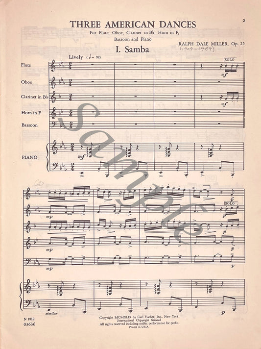 Three American Dances, Op. 25 for Woodwind Quintet and Piano by Ralph Dale Miller