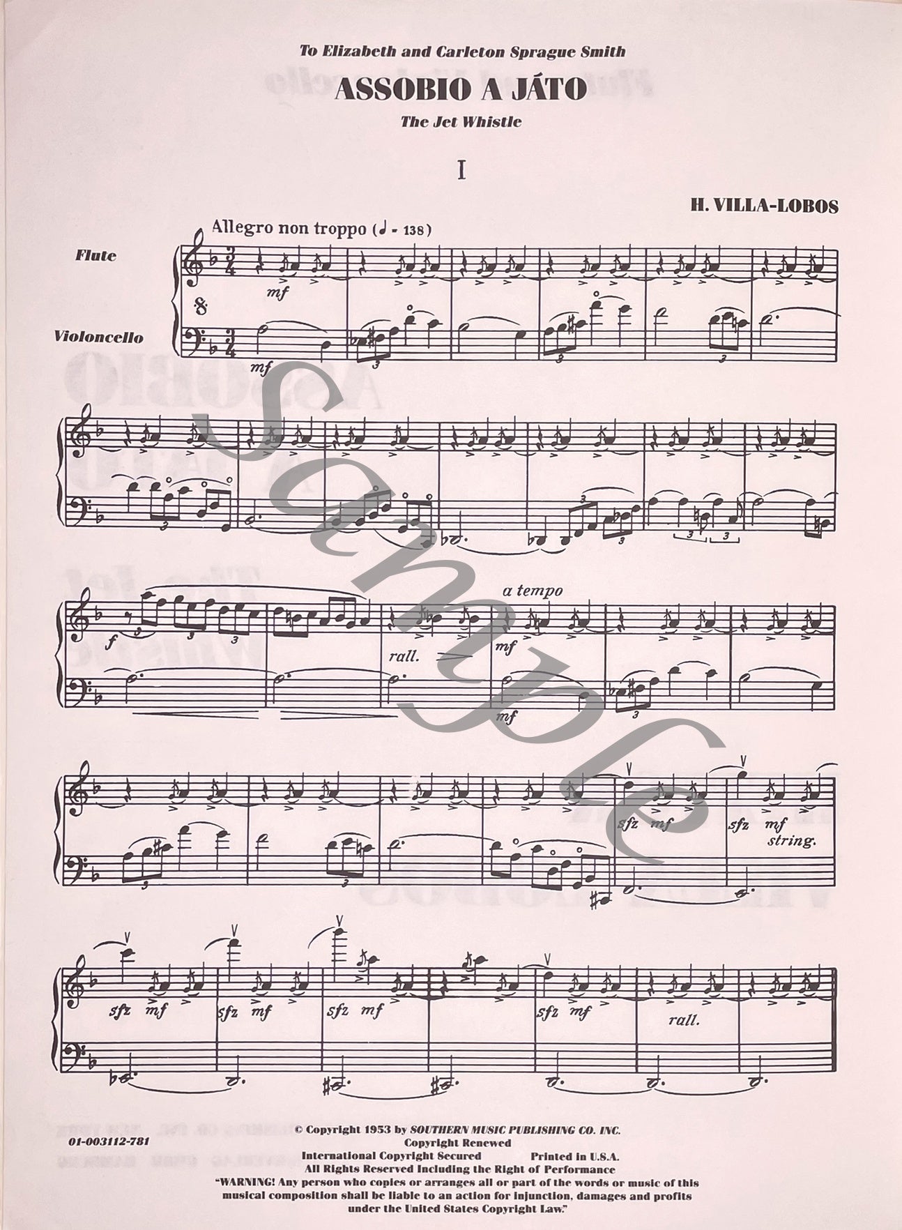 Assobio a Jato (The Jet Whistle) for Flute and Cello by Heitor Villa-Lobos