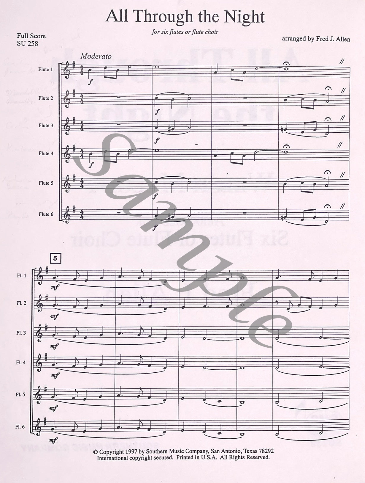 All Through the Night Welsh Melody for Flute Choir arranged by Fred J. Allen