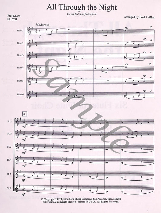 All Through the Night Welsh Melody for Flute Choir arranged by Fred J. Allen