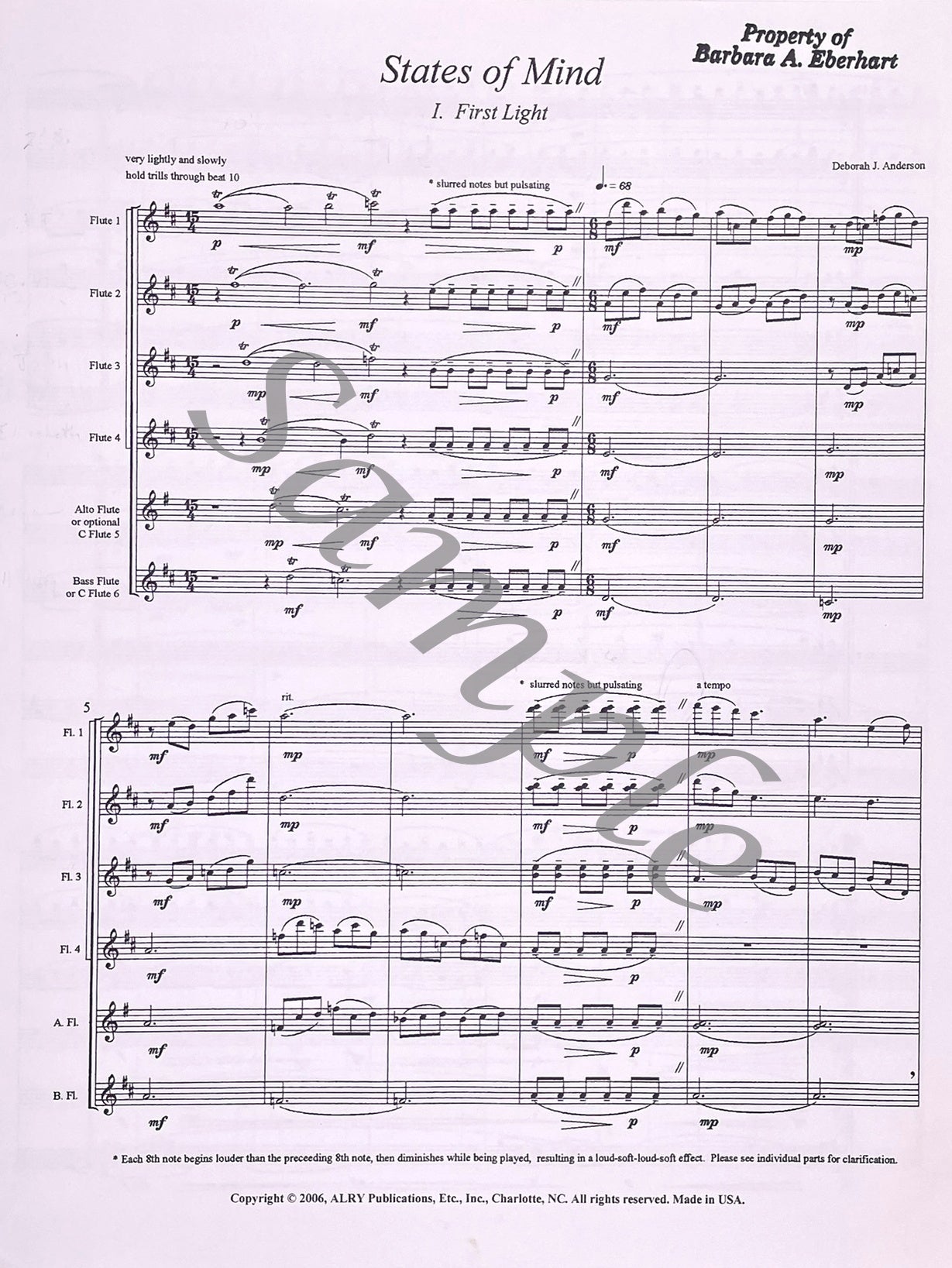 States of Mind for Flute Choir by Deborah Anderson