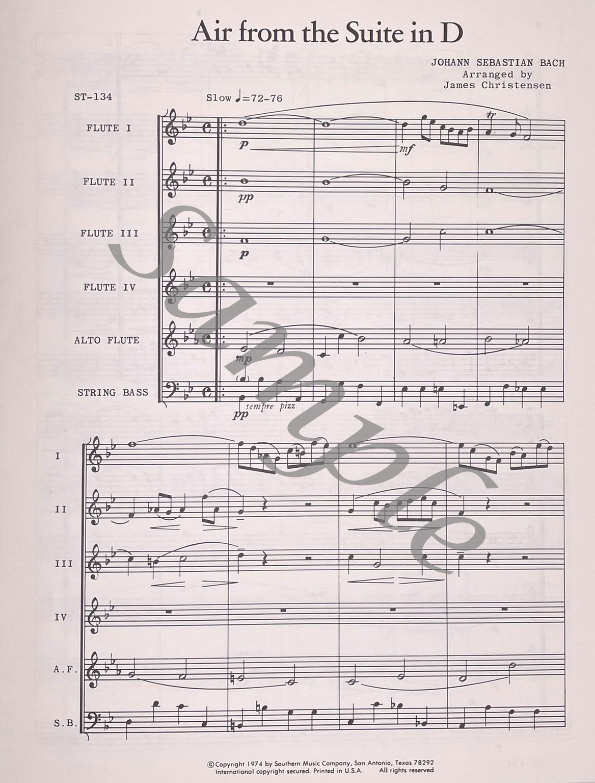 Air from the Suite in D for Flute Choir by J.S. Bach