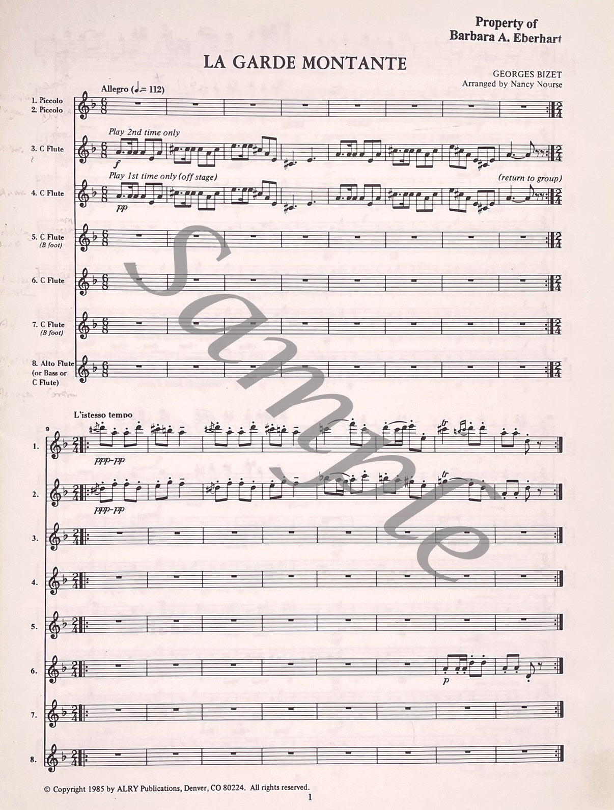La Garde Montante for Flute Choir by Georges Bizet