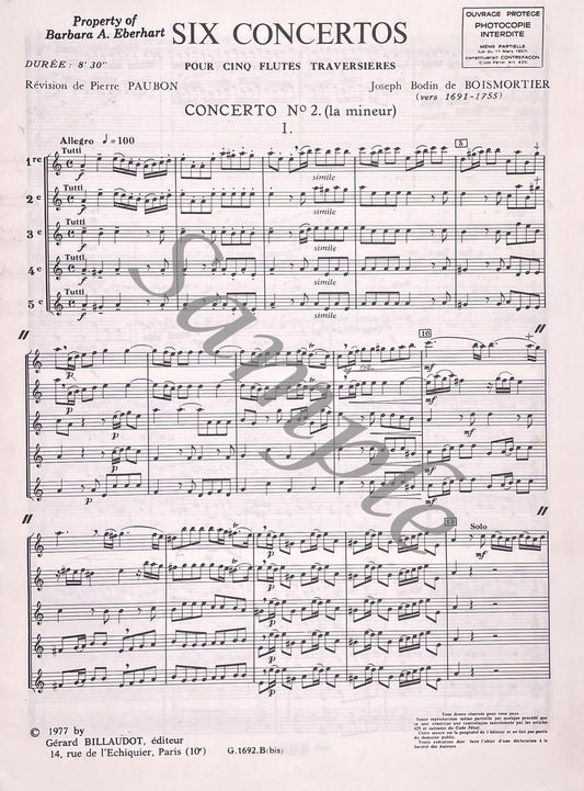 Six Concertos for Flute Quintet No. 2 by J.B. Boismortier