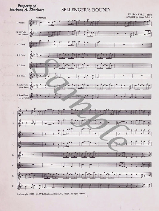 Sellenger's Round for Flute Choir by William Byrd