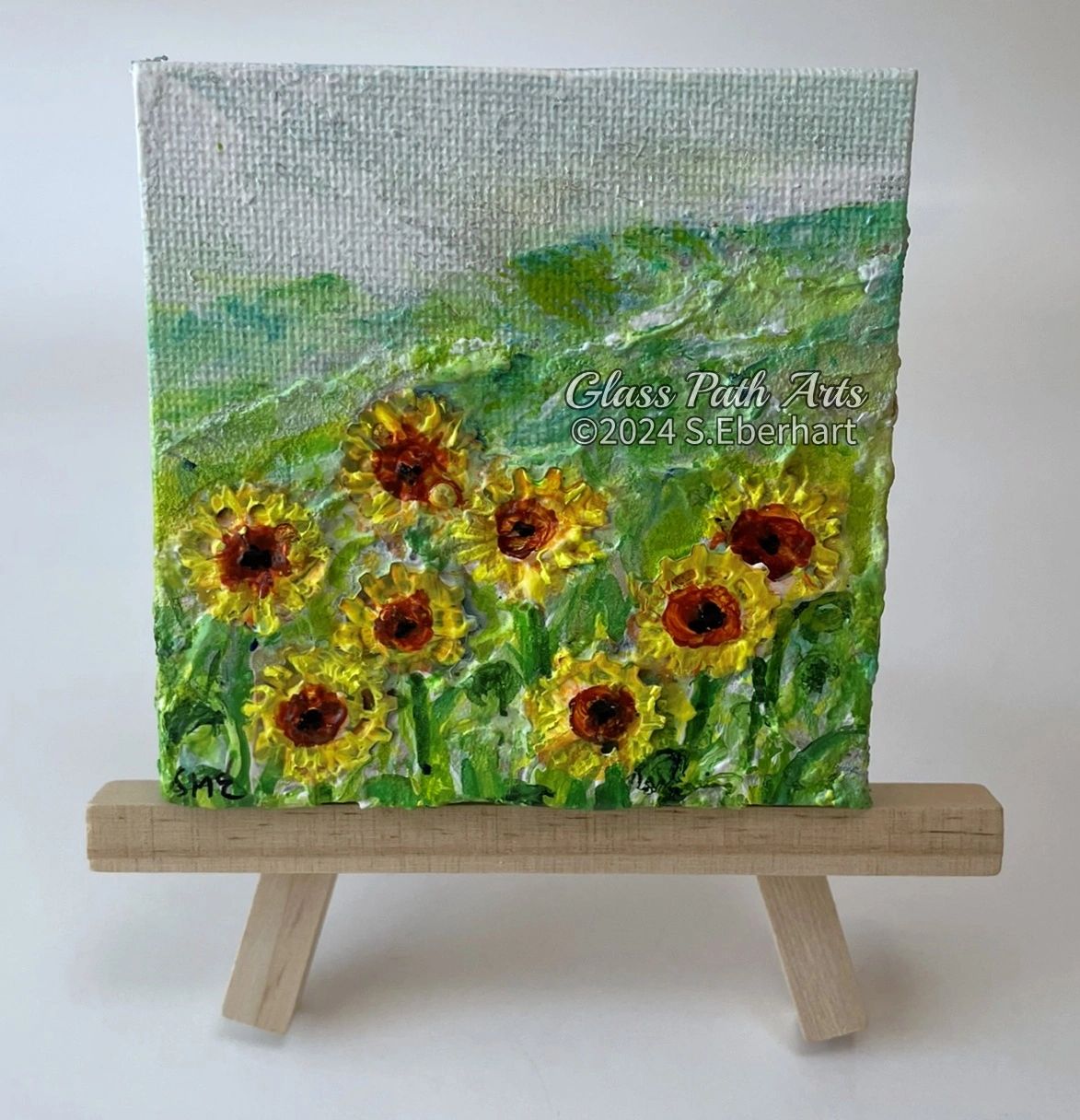 Sunflower Sprockets - Original Acrylic Miniature Painting by Sophia Eberhart (Free USA Shipping)