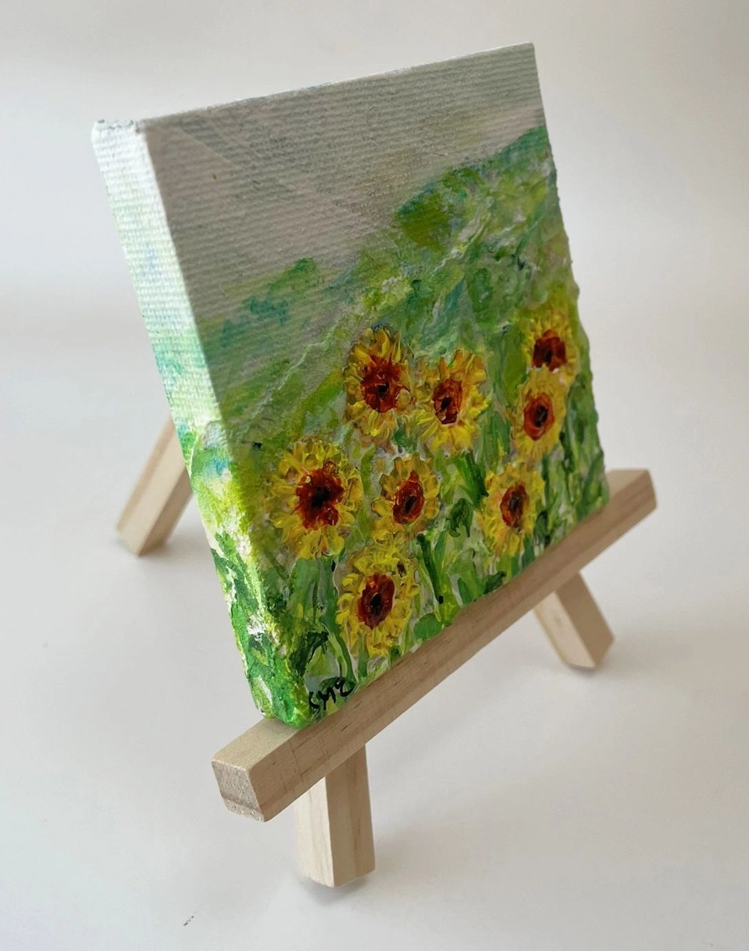 Sunflower Sprockets - Original Acrylic Miniature Painting by Sophia Eberhart (Free USA Shipping)