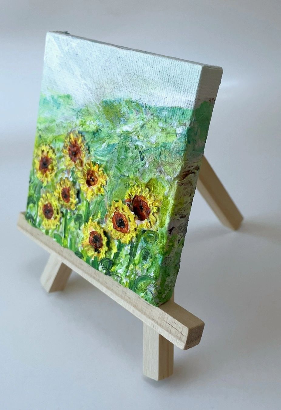 Sunflower Sprockets - Original Acrylic Miniature Painting by Sophia Eberhart (Free USA Shipping)