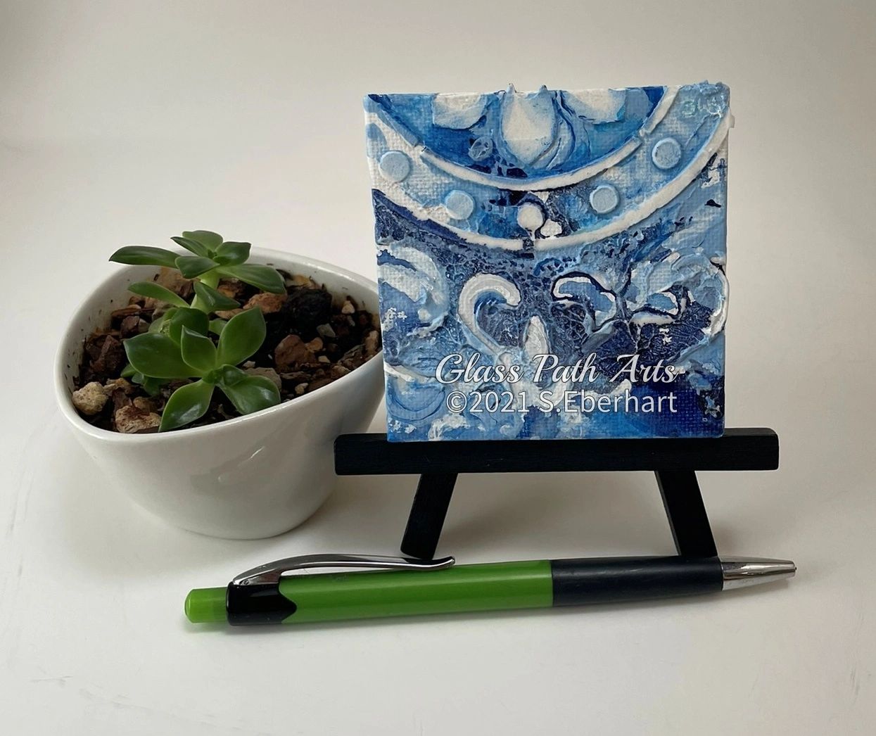 Blueberries & Cream - Original Acrylic Miniature Painting by Sophia Eberhart (Free USA Shipping)